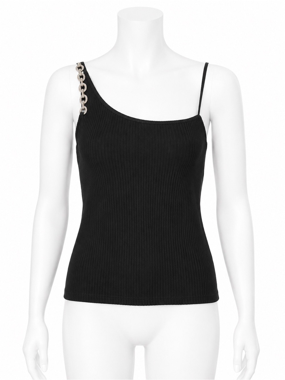Avec Les Filles Rhinestone Chain Asymmetrical Ribbed Tank Size Large